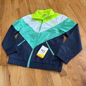 KARI TRAA Tone Women's Lightweight Windbreaker Jacket Navy White Teal Size M